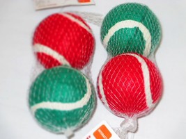 4 Holiday Pet Dog Tennis Balls Throw Fetch Christmas Toy Small Red Green - £13.42 GBP