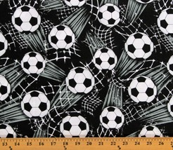 Cotton Soccer Balls Futbol Nets on Black Sports Fabric Print by the Yard D662.55 - £9.40 GBP