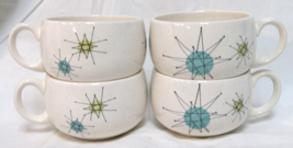 MCM Franciscan Atomic Starburst Mid Century Coffee Teacups Set of 4 Made in USA - £63.69 GBP