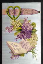 Lilac Emblem of Love Postcard w/ Flowers Antique Book c1910s Saxony BB London - $9.99