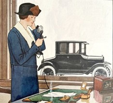 Ford Tudor Sedan 1924 Advertisement Lithograph Automobilia Woman On Phon... - £48.54 GBP