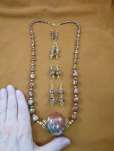 V-280) Rust Brown Cloisonne bead gold 33&quot; Necklace + 4 pairs dangle earrings set - £225.19 GBP