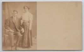 RPPC Lovely Edwardian Couple Man Woman Portrait c1910 Photo Postcard G36 - $7.95