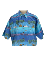 Kahala Mens Fishing Boat Tiki Hut Ocean Life Blue Hawaiian Shirt 2XL - £78.29 GBP