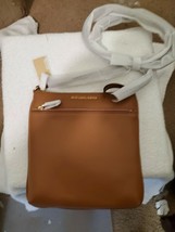 MICHAEL KORS Acorn Brown Small Flat Crossbody Leather Double Zip New Wit... - $93.06