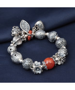 Vintage Sterling Silver Flower And Leaf Bracelet With Loc... - $155.00