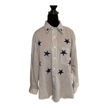 Lysa Jayne Button Down Stars Rhinestones Blue Striped Top Women Size L V... - $17.30