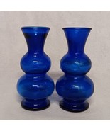Cobalt Blue Stacked Bubble Glass Vases 2 Matching 6.25&quot; x 2.75&quot; - £32.76 GBP