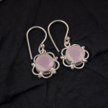 Rose Chalcedony Gemstone 925 Silver Earring Handmade Jewelry Earring 1.40&quot; - £10.52 GBP