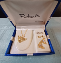 Rembrandt Gold Tone Jewelry Set Necklace Butterfly Necklace and Earrings... - $12.22 CAD