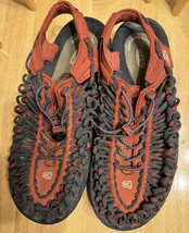 Keen Uneek Bungee Cord Sandals Gray Orange Red Braided Outdoor Shoes Mens 10 - $45.99