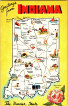 Landmarks And Map Greetings from Indiana the Hoosier State , Vintage Postcard B9 - £4.39 GBP