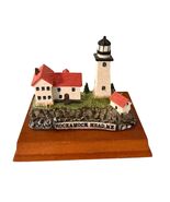 Vintage Hockamock Head Maine Lighthouse Miniature Figurine on Wood Base - $21.60