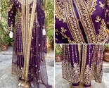 Pakistani Dark Purple net gown style Suit, Fancy Threadwork and Sequins,... - $123.75