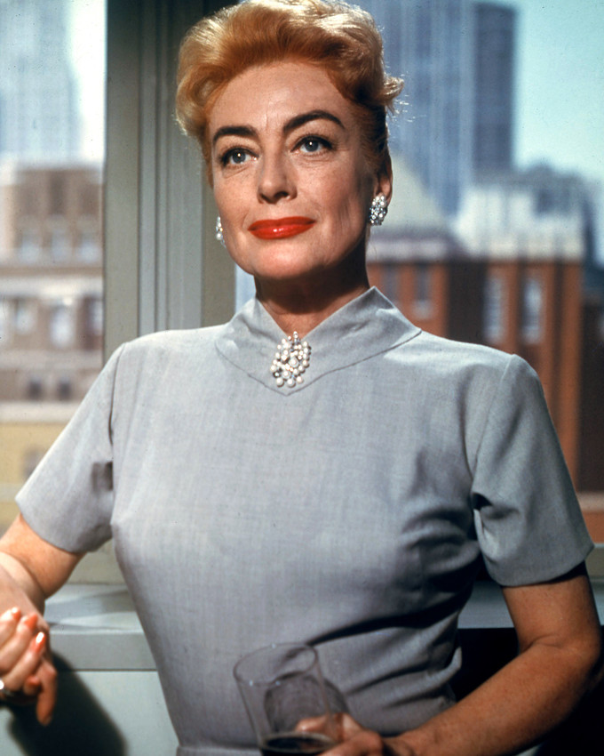 Primary image for Joan Crawford 1950's pose in grey dress holding drink New York skyline 16x20 Can