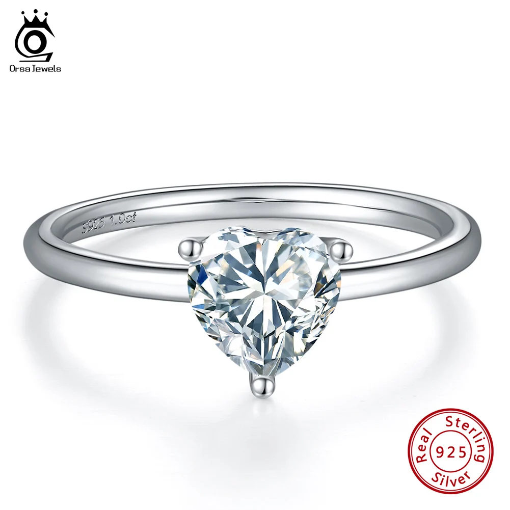 1ct Heart Cut DE Color Moissanite Solitaire Ring 925 Sterling Silver Engagement  - £58.98 GBP