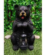 Rustic Garden Cute Black Bear Holding Solar Lantern Path Light Greeter Statue - £54.31 GBP