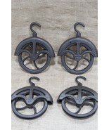 4 Rustic Cast Iron Hanging Cable Pulley Wheel Hook Farmhouse Country Dec... - $2,090.63 MXN