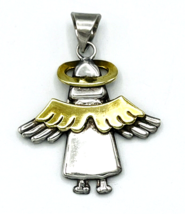 Sterling Silver Brass Two Tone Guardian Angel Pendant 925 Mexico - £27.40 GBP