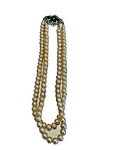 Necklace Pearl Vintage Signed Emmons Faux Double Strand Green Emerald Rhinestone - £22.31 GBP
