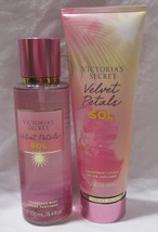Victoria&#39;s Secret Fragrance Mist &amp; Lotion Set Lot of 2 VELVET PETALS SOL sunny - £27.69 GBP