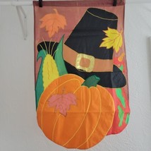 Pumpkin Flag Embroidered Pilgrim Fall Appliqued Lg Double Sided Reversib... - $11.95