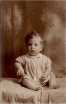 RPPC Darling Baby Barefoot with Curls on Blanket Postcard G25 - $4.95