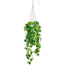 Fake Hanging Plants Artificial Decor Macrame Hanger With Artificial Vines In Pot - £23.59 GBP