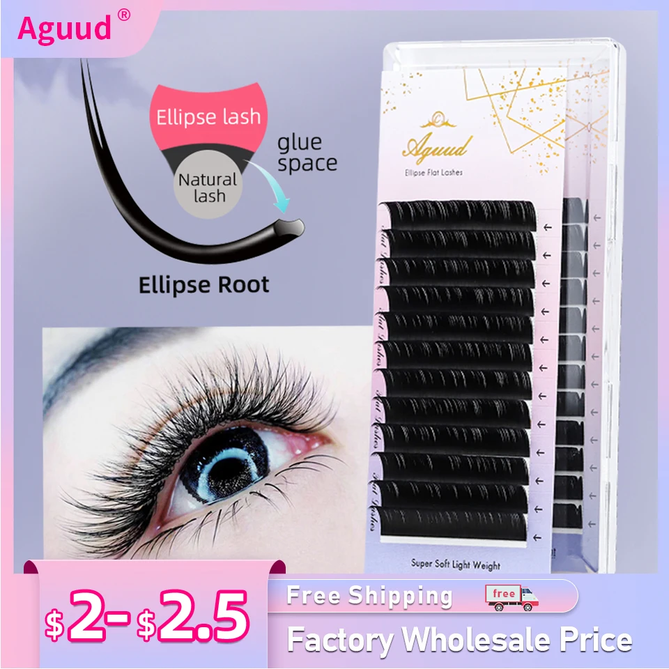 AGUUD Ellipse Flat Eyelash Extension Soft Double Split Tips  Mink Individual Eye - £89.75 GBP