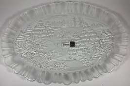 Mikasa Winter Dreams Oval Platter Canape Tray Frosted Glass 17.5” Etched Deer - £11.89 GBP