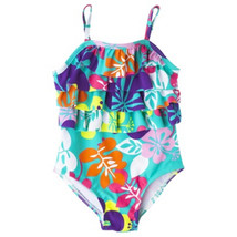 Circo Toddler Girls One Piece Floral Swimsuit w/ Ruffle Front Sz 12M 18M... - $12.99