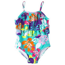 Circo Toddler Girls One Piece Floral Swimsuit w/ Ruffle Front Sz 12M 18M... - £7.13 GBP