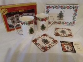 NIB 2016 Spode Christmas 5pc Coffee Mug &amp; Coaster Set in Decorative Tin - £14.15 GBP