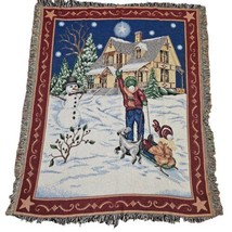 Vintage Winter Scene Snowman Children Home Scene Tapestry Throw Blanket 50x60 - £44.69 GBP