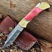 Best 2024 Folding Blade Knife Lock Blade Pocket Knife Dark Pink Bone Han... - $27.72