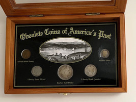 Obsolete Coins of America&#39;s Past Set of 5 in Wood Presentation Box - £46.93 GBP