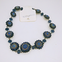 Charming Charlie Statement Necklace Silver Tone Midnight Blue Faceted Beaded Bib - £22.32 GBP