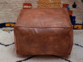 Square Handmade leather ottoman tray , Pouf , footstool, floor cushion f... - £157.27 GBP