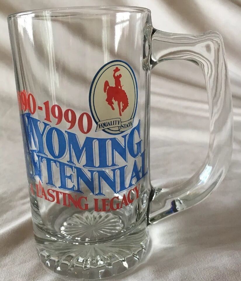 Glass Stein from Wyoming Centennial A Lasting Legacy 1890-1990 Souvenir - $4.97