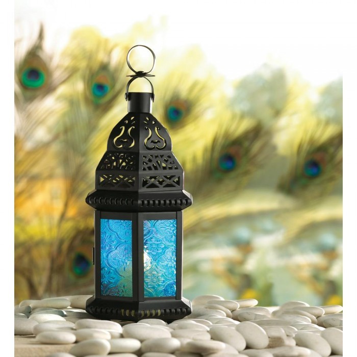 BLUE GLASS MOROCCAN STYLE LANTERN - $31.00