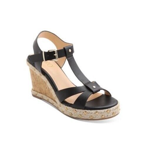 XOXO Footwear Womens 5 M Black Studded Strappy Cork Wedge Sandals NIB XI5 - $18.82