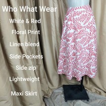 Who What Wear White &amp; Red Floral Print Linen Blend Side Pockets Side Zip... - $18.00