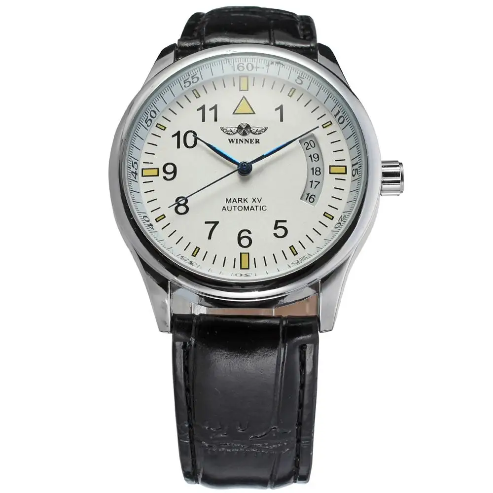 WINNER Fashion Men&#39;s and Women&#39;s Watch With Calendar White Dial Silver Case Blac - £100.13 GBP