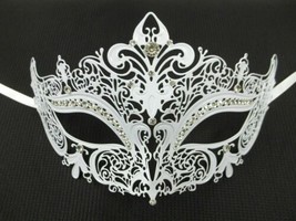 White Crystal Crown Laser Cut Venetian Mask Masquerade Metal Filigree - £15.85 GBP