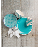 Simpatico 16 Piece Stoneware Dinnerware Set in Turquoise - €107,57 EUR