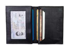 Black Mens GENUINE LEATHER Bifold ID Credit Card Holder with RFID Blocking - £8.00 GBP
