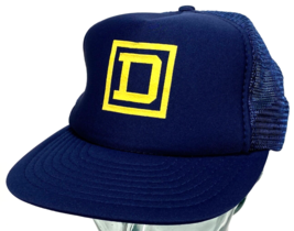 SQUARE D Hat-Blue Yellow-Mesh-Snapback-Trucker Cap-Speedway-Vtg - $18.00