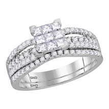 14kt White Gold Princess Diamond Cluster Bridal Wedding Engagement Ring Set - £956.22 GBP