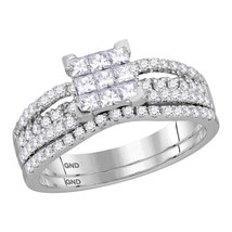 14kt White Gold Princess Diamond Cluster Bridal Wedding Engagement Ring Set - £939.59 GBP