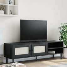 TV Cabinet SENJA Rattan Look Black 158x40x49cm Solid Wood Pine - £90.88 GBP